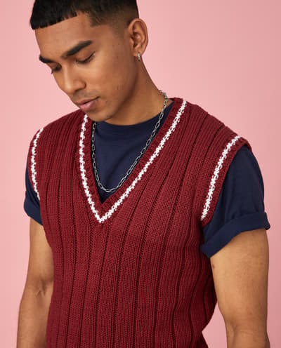 Gilet Sans Manches Homme En Tricot Jacquard - Style Vintage, Couleur Unie - En Laine, Pour Look Décontracté Ou Habillé
